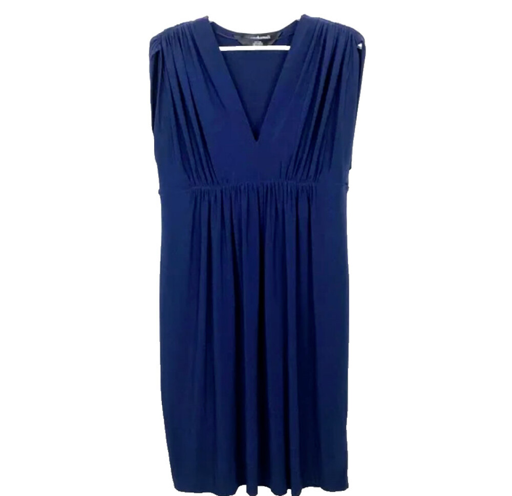 Norma Kamali - Women's Dress Navy Blue XXL VNeck Sleeveless Mid Length